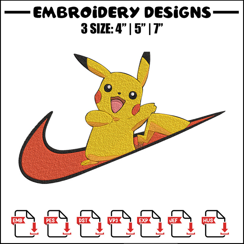 Pikachu x nike Embroidery Design, Pokemon Embroidery, Embroidery File, Nike Embroidery, Anime shirt, Digital download..jpg