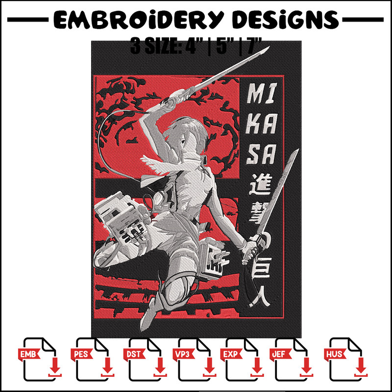Poster Mikasa Embroidery Design, Aot Embroidery, Embroidery File, Anime Embroidery, Anime shirt, Digital download.jpg