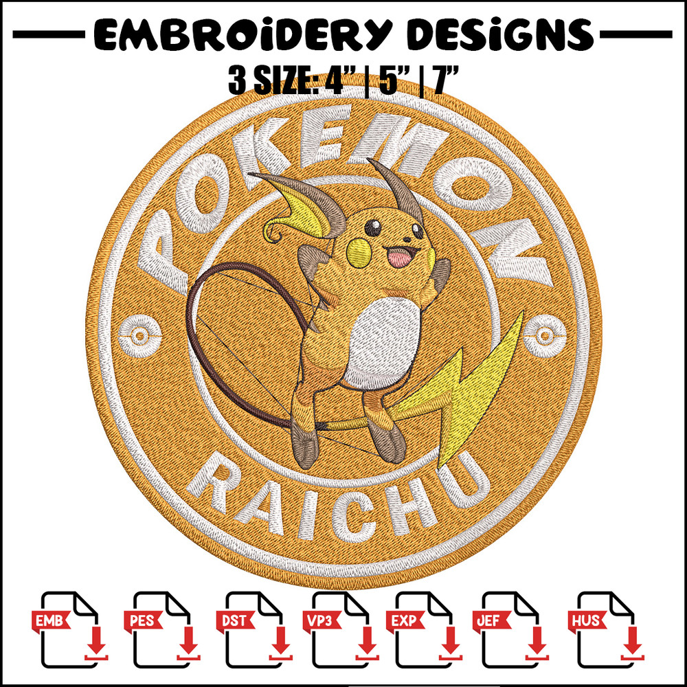 Raichu Embroidery Design, Pokemon Embroidery, Embroidery File, Anime Embroidery, Anime shirt, Digital download..jpg