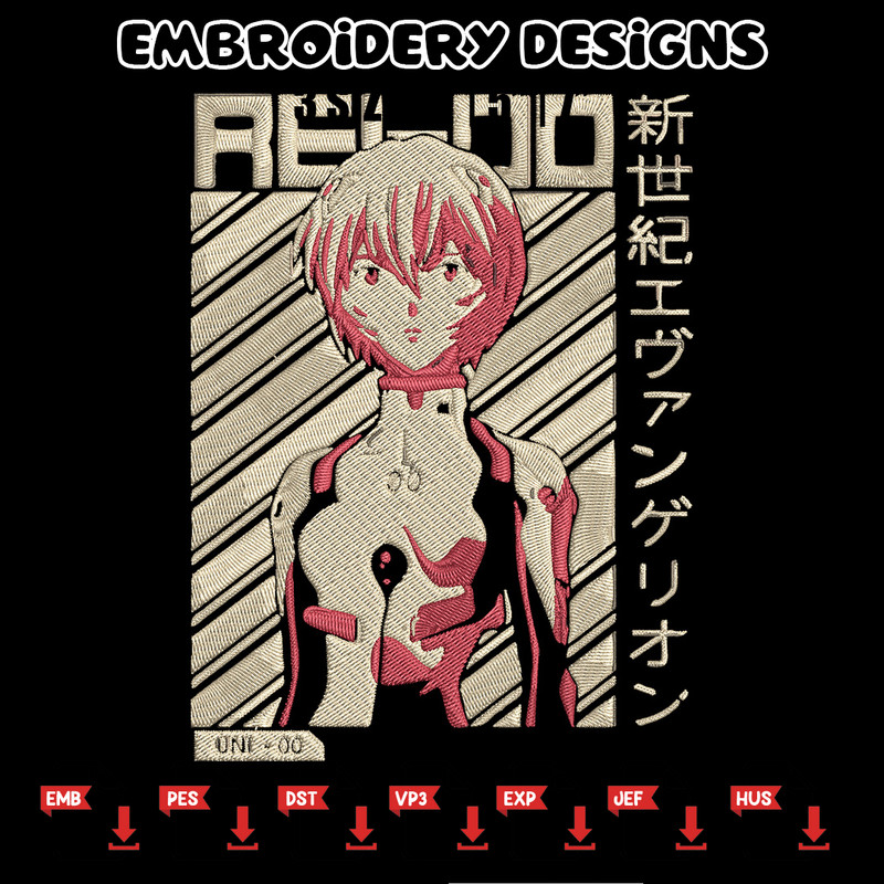 Rei Ayanami Embroidery Design, Evangelion Embroidery, Embroidery File, Anime Embroidery, Anime shirt, Digital download.jpg