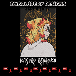 rengoku kyoujurou embroidery design, demon slayer embroidery, embroidery file, anime embroidery, digital download