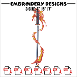 rengoku sword embroidery design, demon slayer embroidery, embroidery file, anime embroidery,anime shirt,digital download