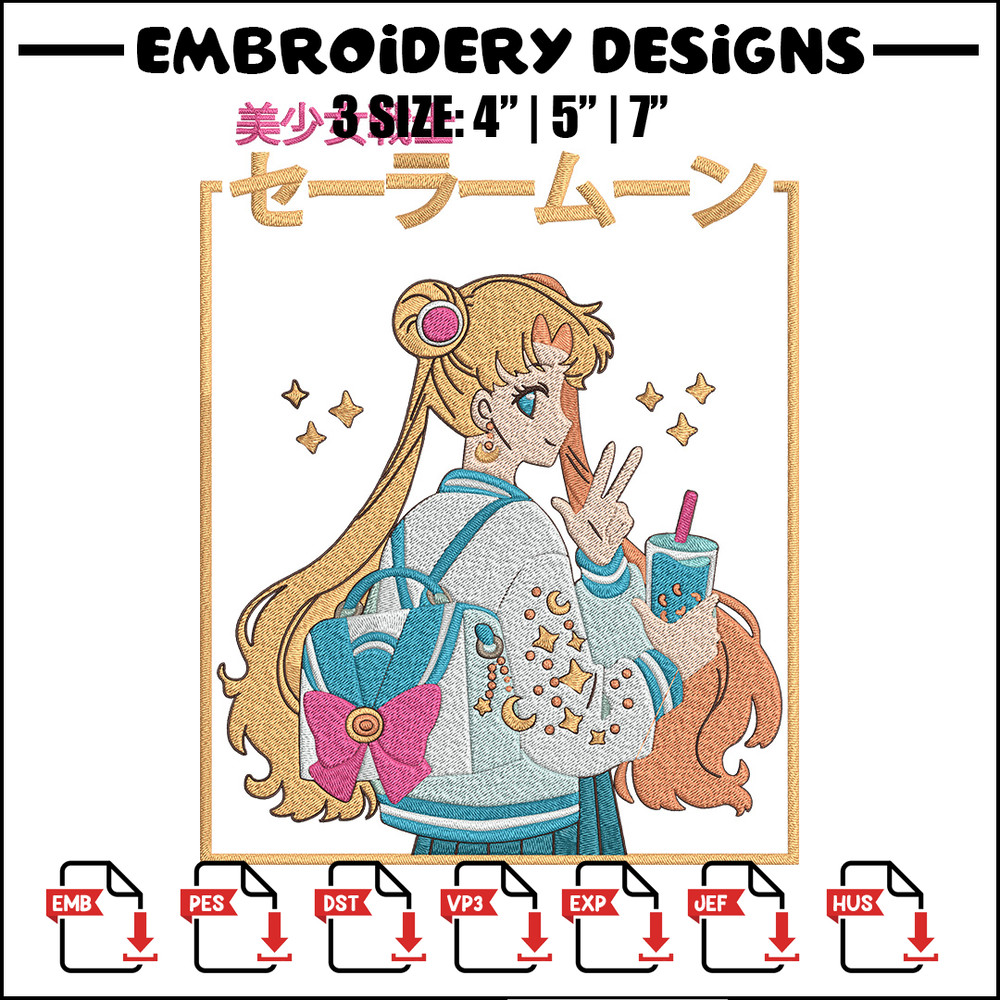 Sailor Moon Embroidery Design, Sailor Moon Embroidery, Embroidery File, Anime Embroidery, Anime shirt, Digital download.jpg