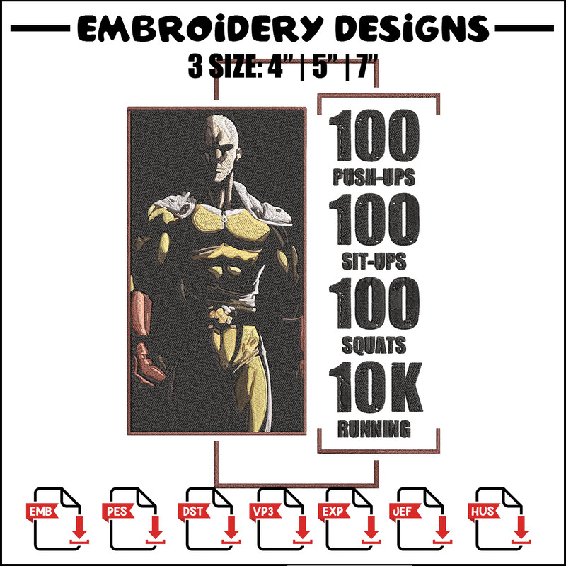 Saitama poster Embroidery Design, One punch man Embroidery,Embroidery File,Anime Embroidery,Anime shirt,Digital download.jpg