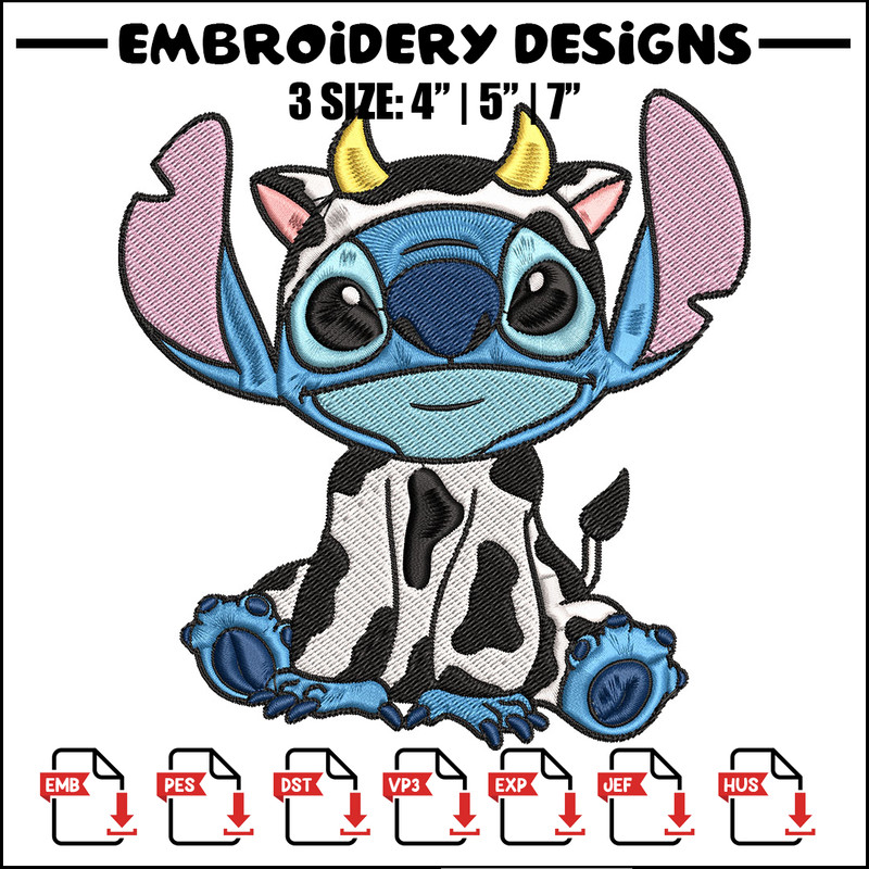 Stitch Cow Embroidery Design, Stitch Embroidery, Embroidery File, Cartoon shirt, Embroidery design, Digital download..jpg