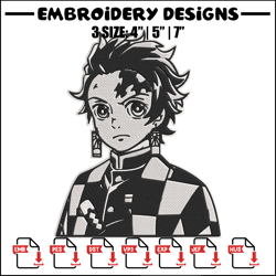 tanjiro black white embroidery design, demon slayer embroidery, embroidery file, anime embroidery, digital download