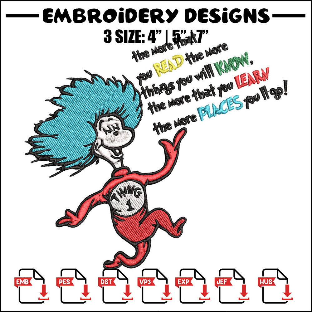 Thing One Dr Seuss Embroidery Design, Dr Seuss Embroidery, Embroidery File, Embroidery design, Digital download..jpg