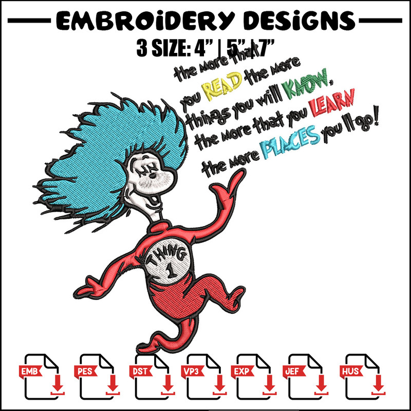 Thing One Dr Seuss Embroidery Design, Dr Seuss Embroidery, Embroidery File, Embroidery design, Digital download..jpg