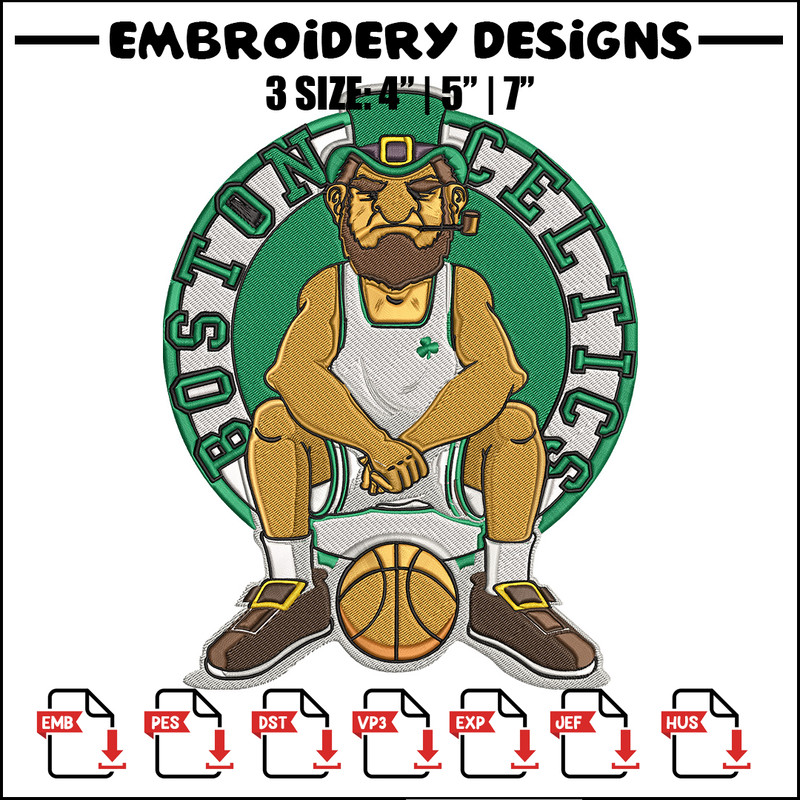 Boston Celtics mascot embroidery design, NBA embroidery, Sport embroidery, Logo sport embroidery, Embroidery design.jpg