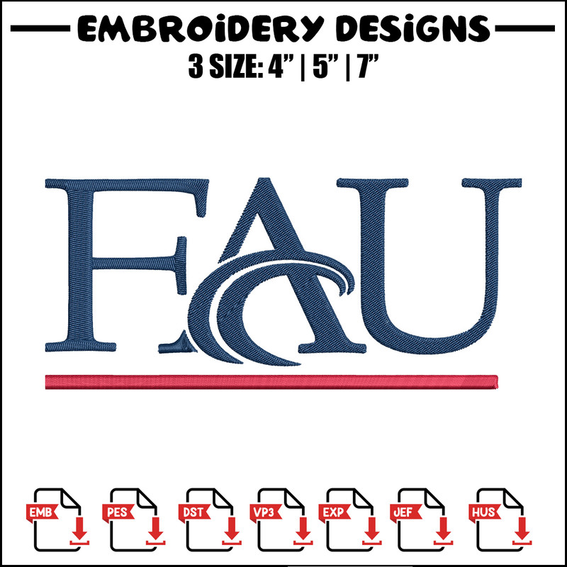Florida Atlantic logo embroidery design, NCAA embroidery, Sport embroidery, logo sport embroidery, Embroidery design..jpg