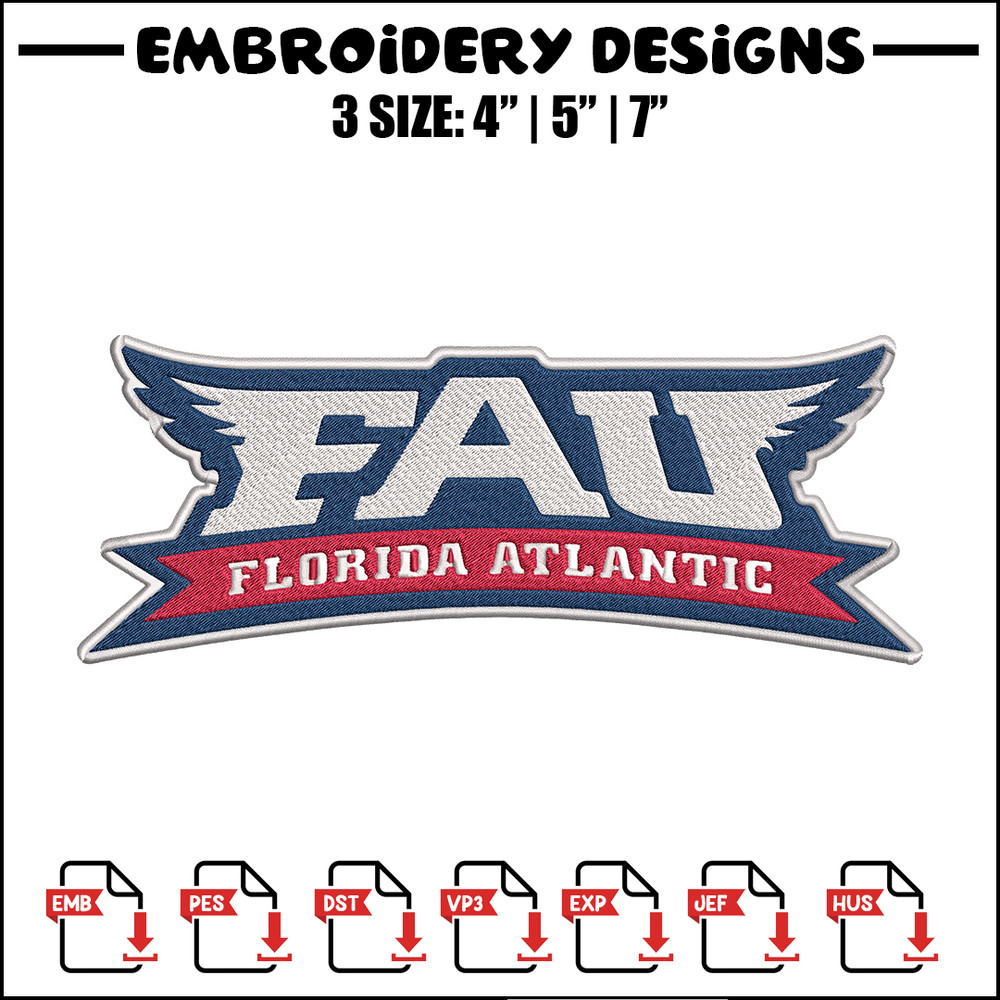 Florida Atlantic logo embroidery design, NCAA embroidery, Sport embroidery, logo sport embroidery,Embroidery design..jpg