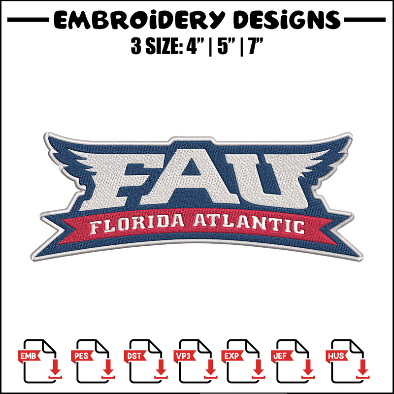 Florida Atlantic logo embroidery design, NCAA embroidery, Sport embroidery, logo sport embroidery,Embroidery design..jpg