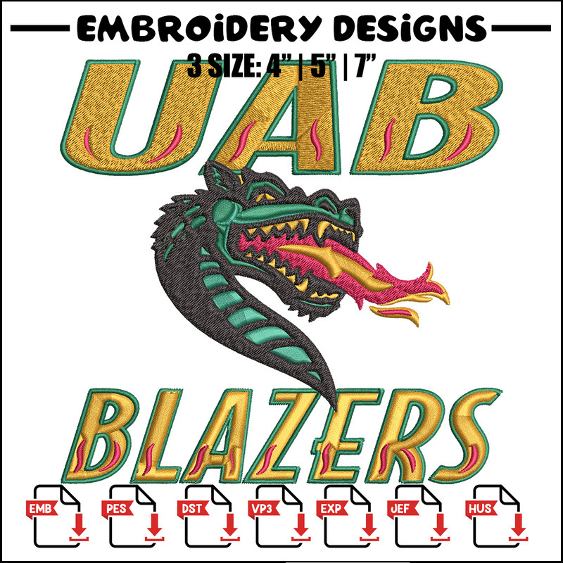 UAB Blazers logo embroidery design, NCAA embroidery, Sport embroidery, logo sport embroidery, Embroidery design..jpg