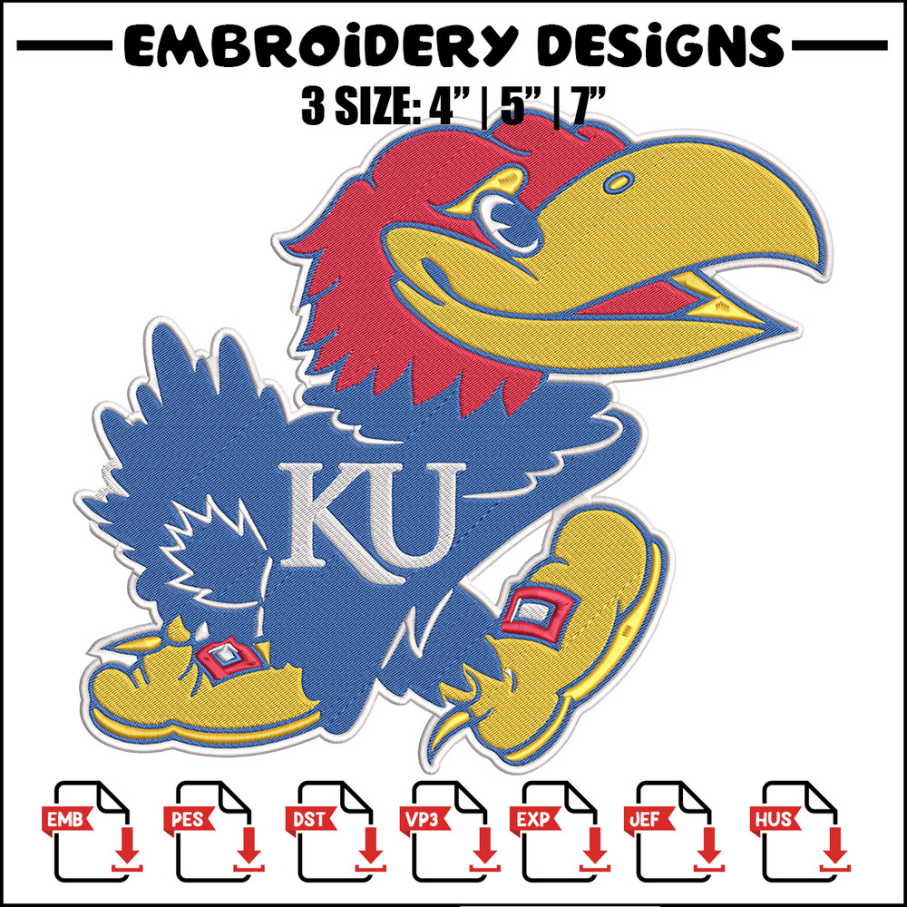 University of Kansas logo embroidery design, NCAA embroidery, Sport embroidery,Logo sport embroidery,Embroidery design.jpg