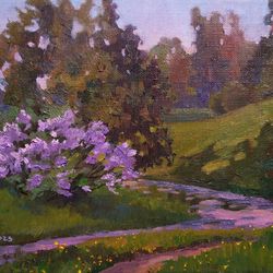 Lilac landscape painting original on canvas