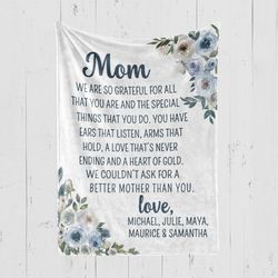 mom personalized blanket, custom gift for christmas, birthday or mother's day gift, cute throw blanket for mother in law