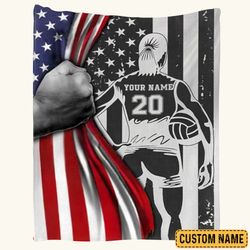 custom blanket gift for volleyball player - personalized gifts for volleyball lovers - volleyball american flag blanket