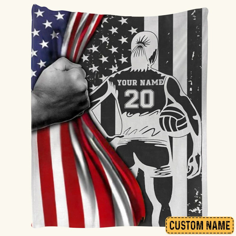 Custom Blanket Gift For Volleyball Player Personalized Gifts For Volleyball Lovers Volleyball American Flag Blanket 0