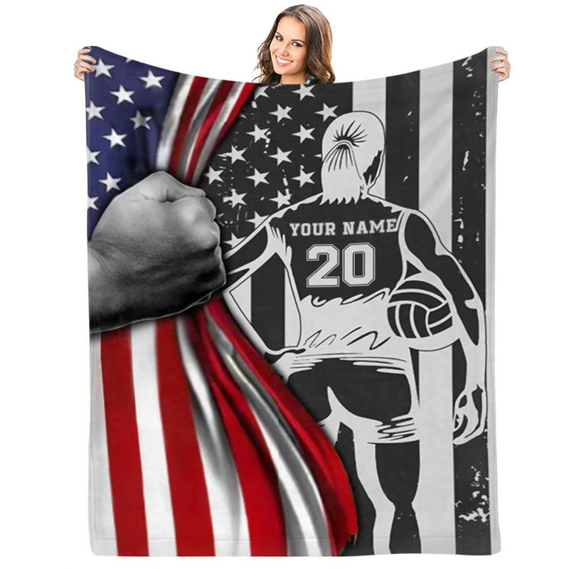 Custom Blanket Gift For Volleyball Player Personalized Gifts For Volleyball Lovers Volleyball American Flag Blanket 1