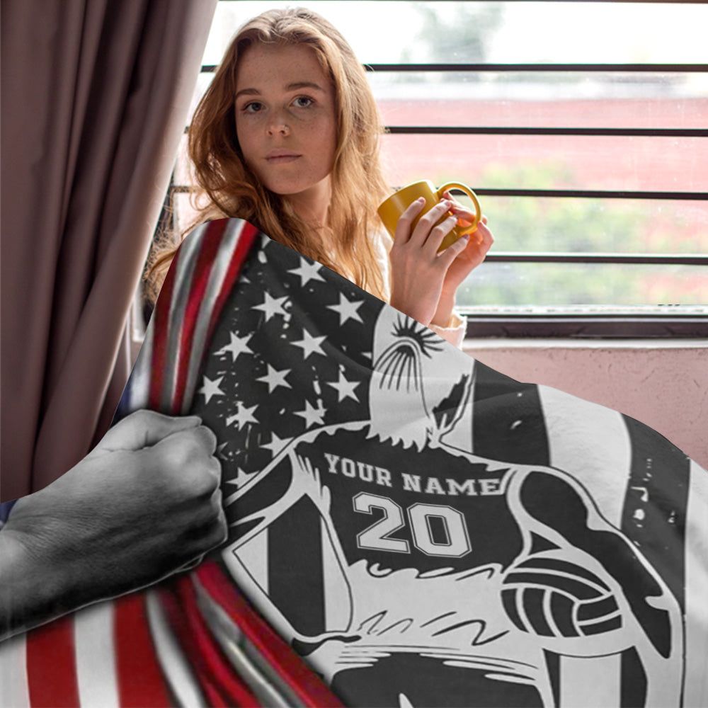 Custom Blanket Gift For Volleyball Player Personalized Gifts For Volleyball Lovers Volleyball American Flag Blanket 2