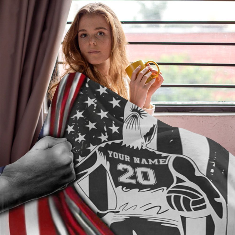 Custom Blanket Gift For Volleyball Player Personalized Gifts For Volleyball Lovers Volleyball American Flag Blanket 2