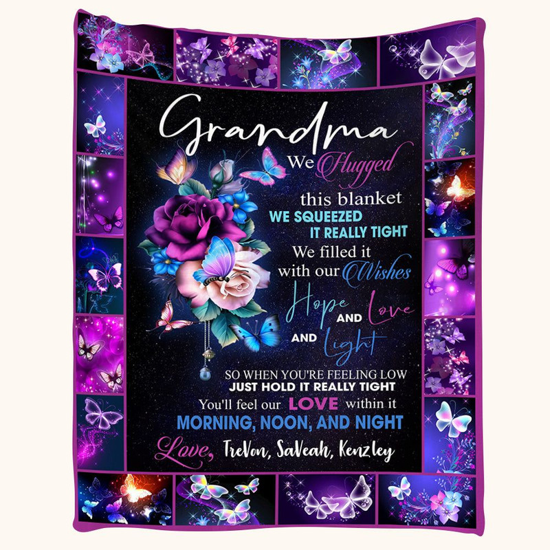 We Hugged This Blanket We Squeezed It Really Tight Purple Butterfly Custom Blanket Gift For Grandmas 0