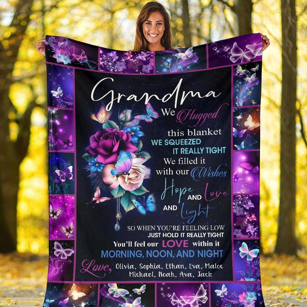 We Hugged This Blanket We Squeezed It Really Tight Purple Butterfly Custom Blanket Gift For Grandmas 1