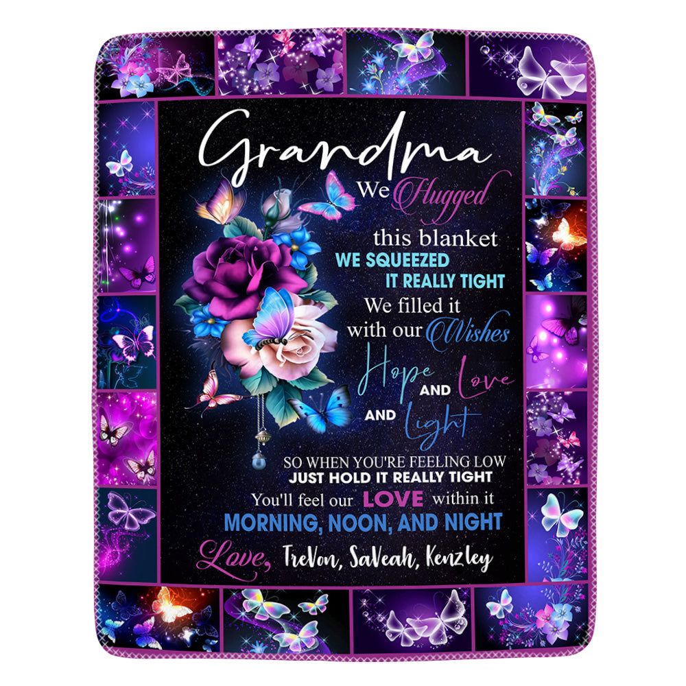 We Hugged This Blanket We Squeezed It Really Tight Purple Butterfly Custom Blanket Gift For Grandmas 3