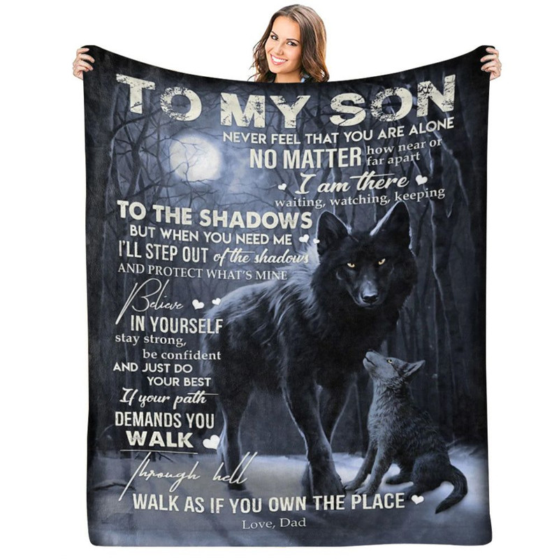 To My Son Never Feel That You Are Alone Black Wolf Custom Blanket Gift For Son 1