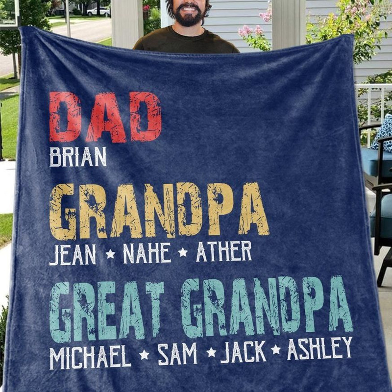 Dad Grandpa Great Grandpa Vintage Custom Name Blanket Gift For Grandpa 0