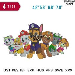 paw patrol group embroidery design 4.8" 5.8" 6.8" 7.8"