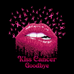 kiss cancer goodbye PNG, pink glitter lipstick, ribbon, breast cancer awareness, Graphic PNG, vintage, T-shirt design