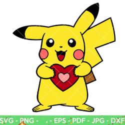 pikachu valentine svg, pikachu heart svg, holding heart svg, love, svg png dxf eps cricut silhouette cutting file