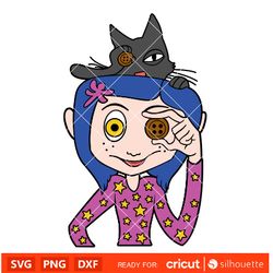 coraline with cat svg-coraline button eyes svg-halloween svg-horror svg-cricut silhouette vector cut file