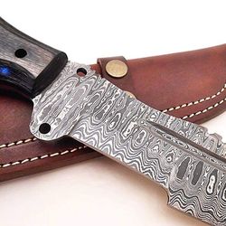 north american knives handmade damascus steel hunting knife – wangi handle with full tang blade and leather sheath