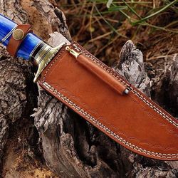 north american knives 12" damascus steel knife – 7" blade, 5" blue handle – custom handmade outdoor collectible