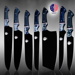 north american knives 7-piece black coated set with micarta & g10 handles – full black finish