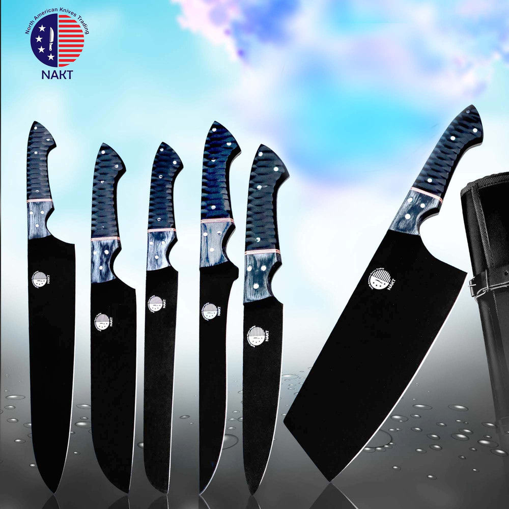 North American Knives 7Piece Black Coated Set With Micarta  G10 Handles  Full Black Finish 1