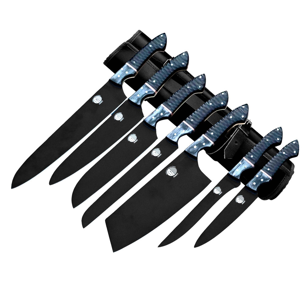 North American Knives 7Piece Black Coated Set With Micarta  G10 Handles  Full Black Finish 3