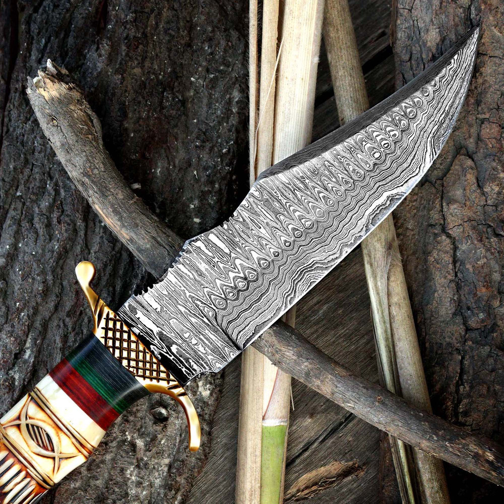 North American Knives 12Inch Handmade Damascus Hunting Knife With Engraved Bone HandleNAKTD17 3
