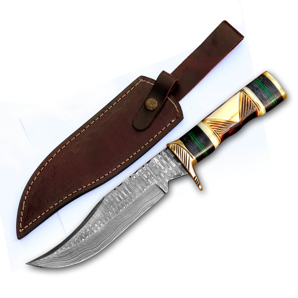 North American Knives Damascus Engraved Bone Handle Hunting Knife Premium Handcrafted NAKTD28 0