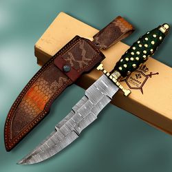 North American Knives Handmade Damascus Steel Hunting Dagger – Wood & Brass Handle with Decorative Studs NAKT-D-48