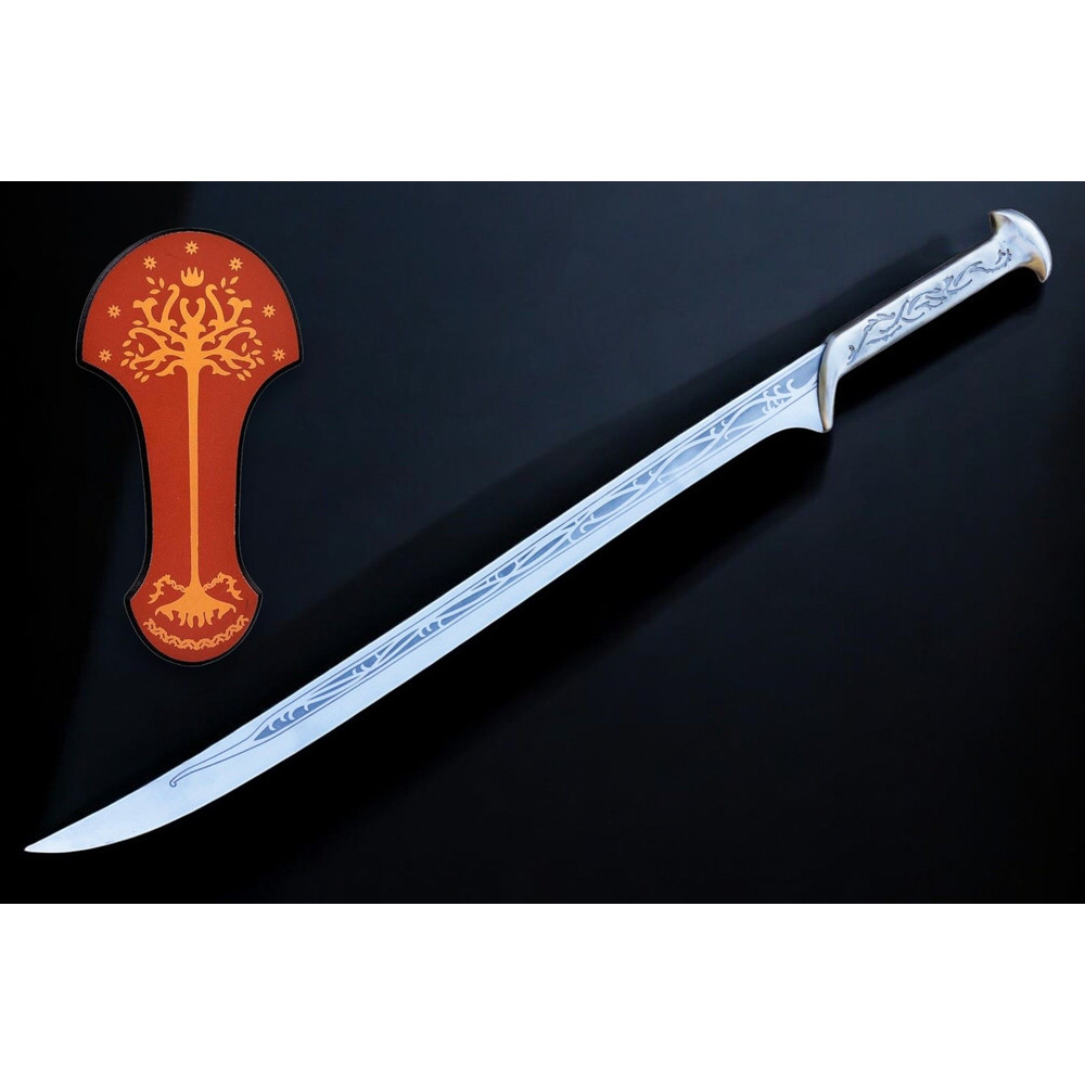 North American KnivesThanudril Handforged Damascus Sword  High Carbon Steel  Leather Sheath  Fantas 1