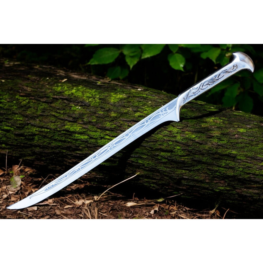 North American KnivesThanudril Handforged Damascus Sword  High Carbon Steel  Leather Sheath  Fantas 6