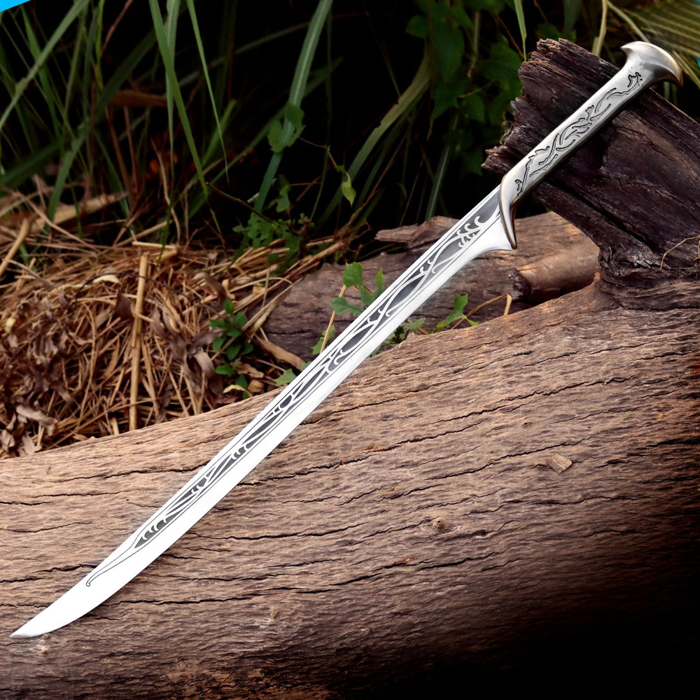 North American KnivesThanudril Handforged Damascus Sword  High Carbon Steel  Leather Sheath  Fantas 10