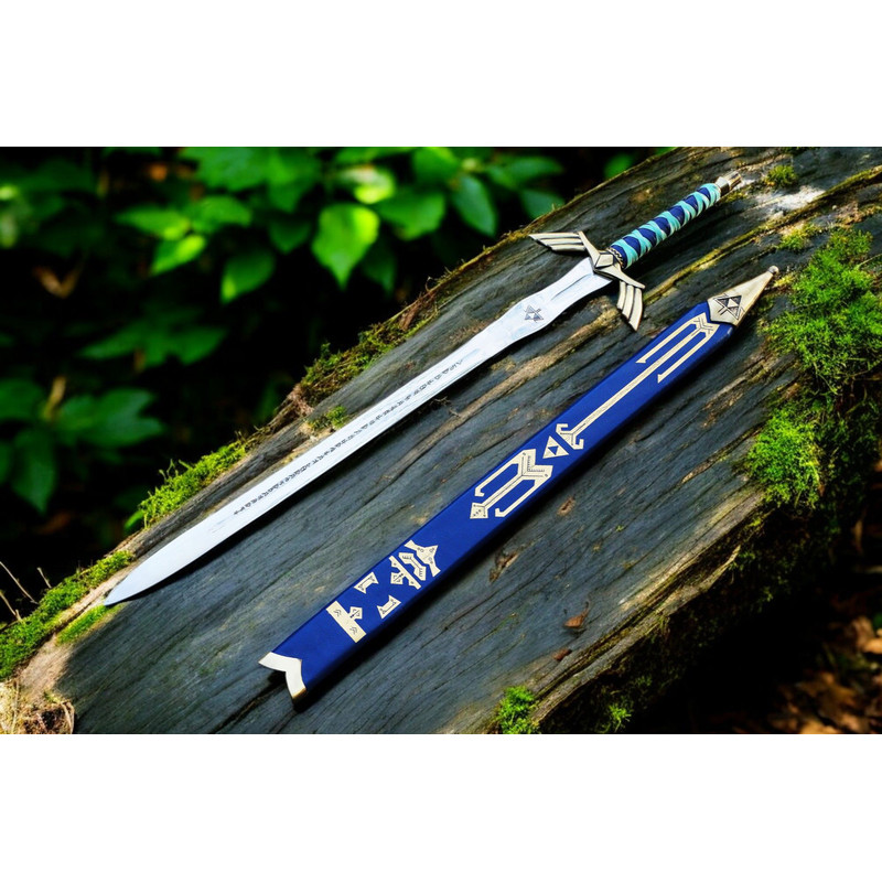 North American KnivesZeldaInspired Handforged Damascus Sword High Carbon Steel Leather Sheath Ma 17