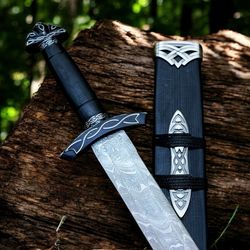 north american knives–hand-forged high carbon damascus viking sword with custom scabbard | 37 inches sword