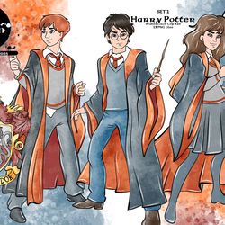 Harry Potter Set 1, Watercolor clip art, Harry Potter clip art