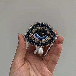 Evil Eye Brooch With Seashell Pearl Nazar Brooch Protection Amulet Handmade Personalized Gift Spiritual Jewelry