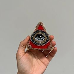 All Seeing Eye Triangle Evil Eye Brooch Protection Amulet Handmade Personalized Gift